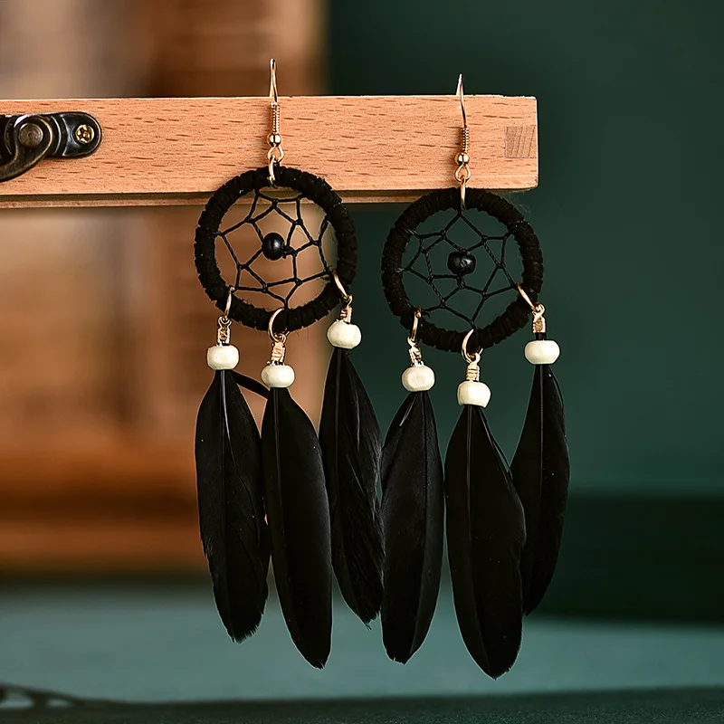 Fashion dreamcatcher feather bohemian earrings