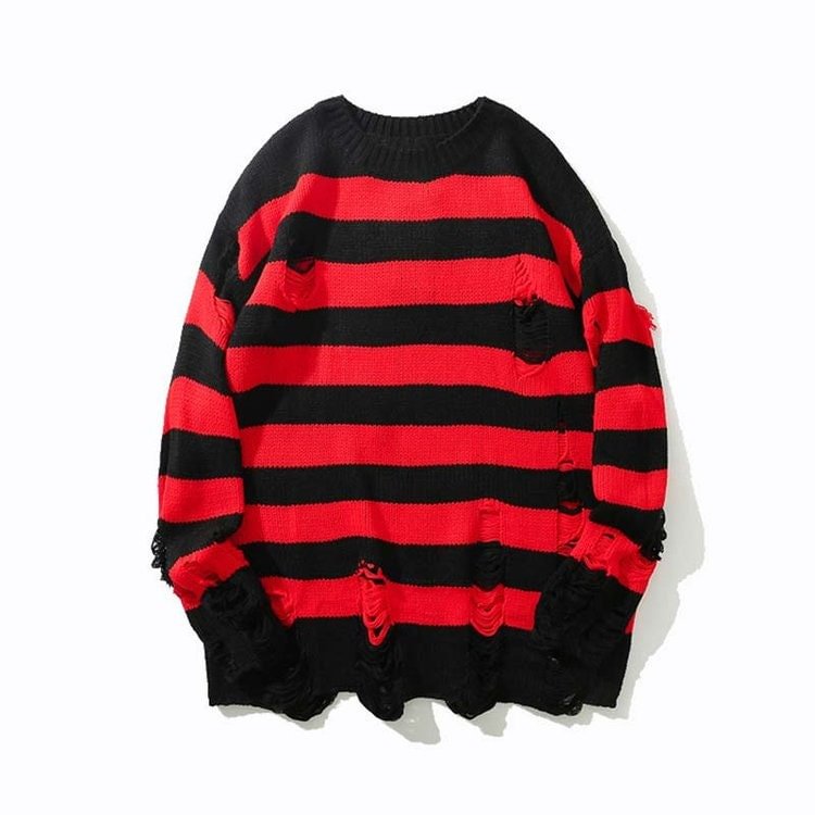 Colorblock Stripe Ripped Sweater