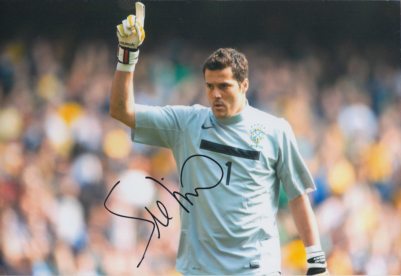 Julio CESAR Signed BRAZIL Goalkeeper 12x8 Photo Poster painting AFTAL COA Autograph World Cup