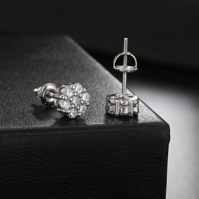 1 Pair Hip-Hop Flower Plating Inlay Copper Zircon White Gold Plated Gold Plated Ear Studs