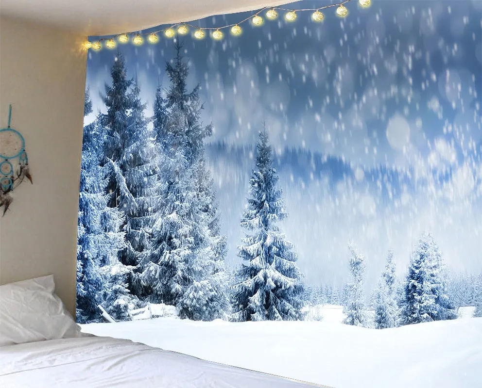 Christmas Tree Fireplace Warm Family Wall Hanging Backdrop Home Room Decoration Gift Tapestry