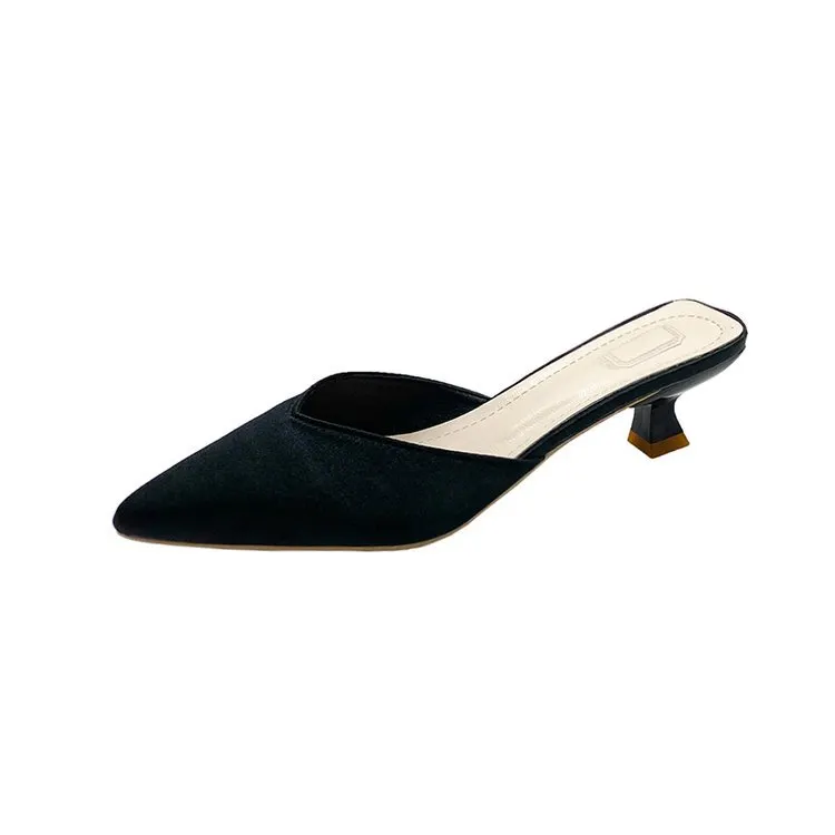 Yyvonne Half-Shoe Woman 2025 Summer New Large-Size Pointed Thin And Shallow Cloth Cloth Muller Shoes And Slippers