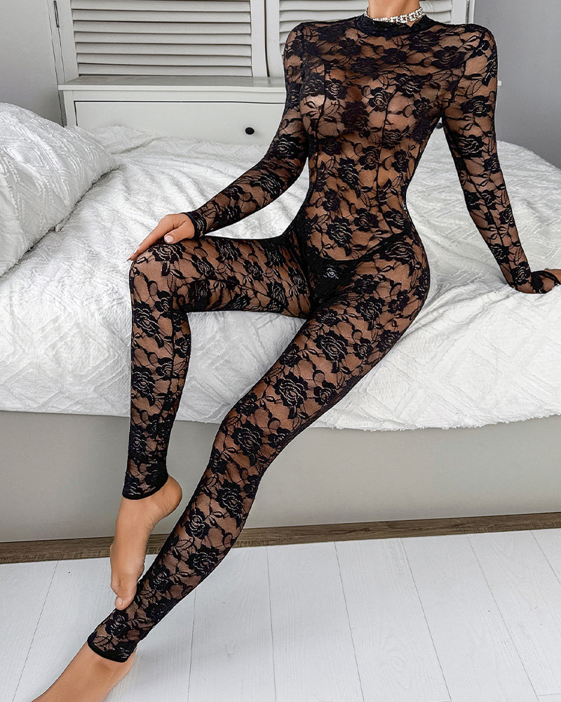 Lovingerie - Floral Lace Unitard Jumpsuit