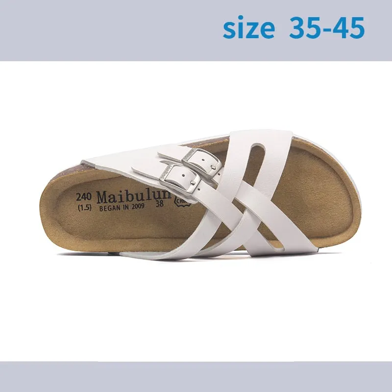 2021 New Internet Celebrity Fashion Soft Cork Slides Women Summer Beach Slides Sands Flip Flops Cross Buckle Strap Home plus 45