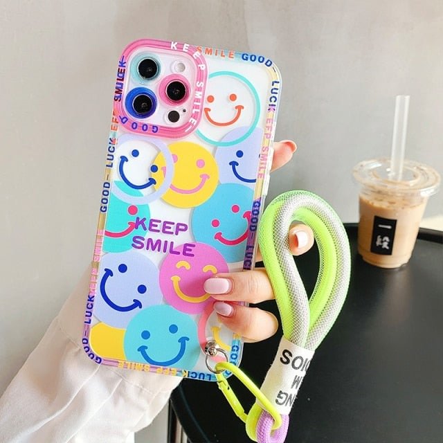 Colorful Flowers Smile Strap Lanyard iPhone Case SS2326