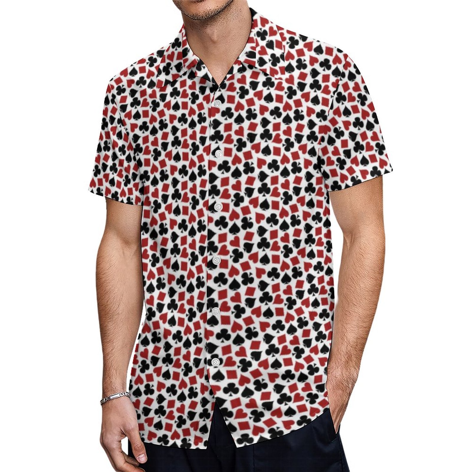Poker Playing Card Suit Vegas Casino Pattern Hawaiian Shirt Mens Button Down Tropical Hawaii Beach Shirts