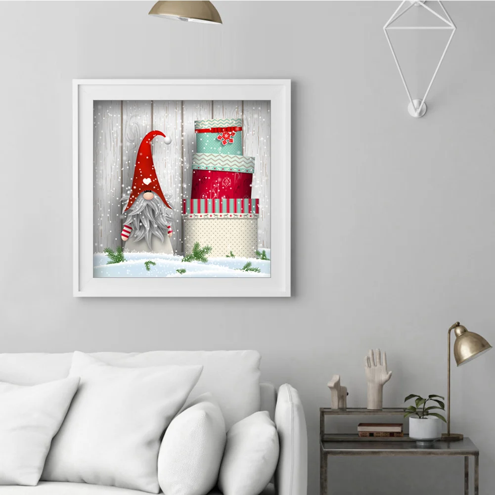 Full Round Diamond Painting 30*30cm - Christmas Gnome With Cake