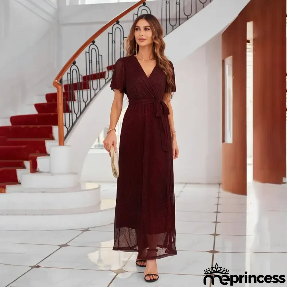 Women's Elegant V Neck Solid Color Dress