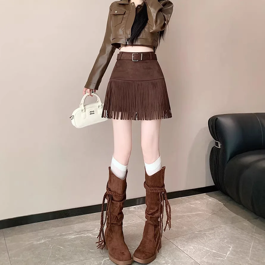 Nigikala Nigikala Girls Black Fake Two Spliced Half-Body Skirt High-Waisted Stripe Short Skirt Short Skirt 100-Fold Skirt