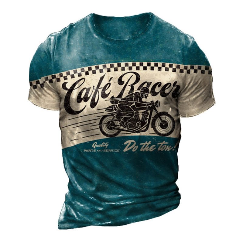 Men's Motorcycle Print Colorblock Short Sleeve T-shirt