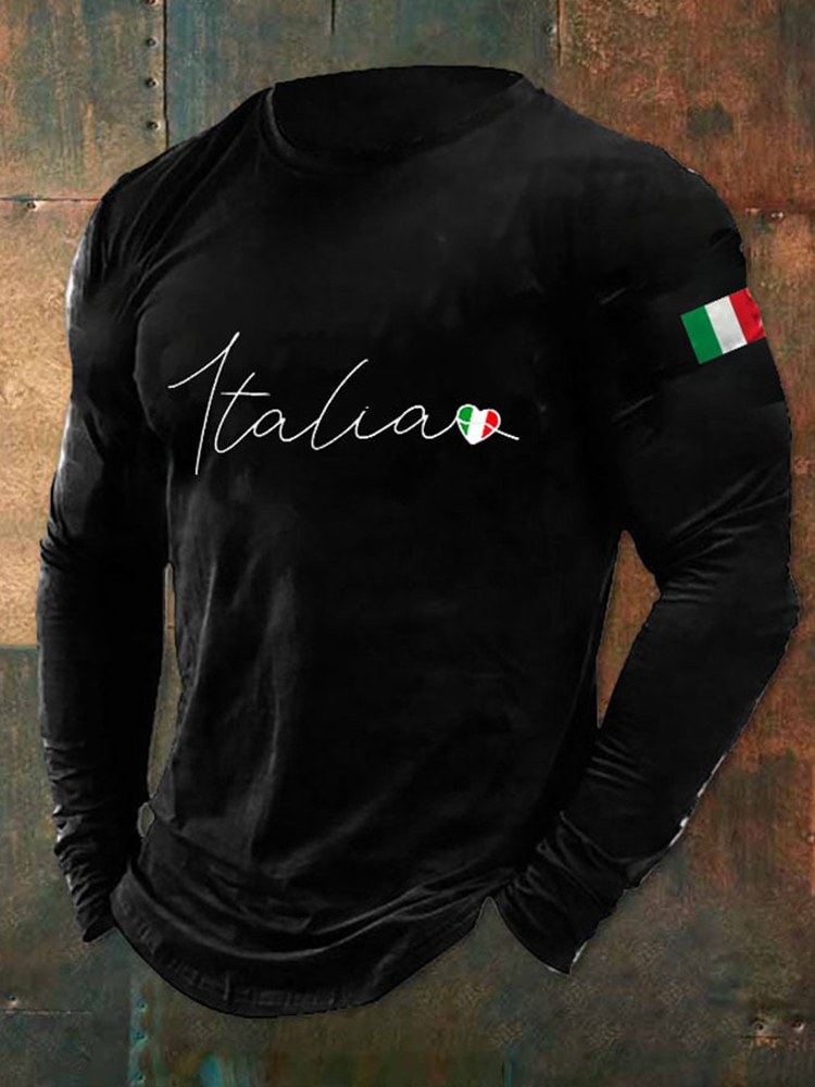 Comstylish Men's Italian Art Print Casual Long Sleeve T-Shirt