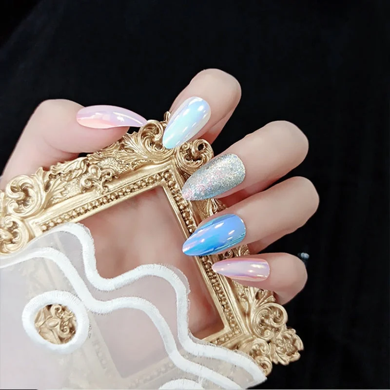 24pcs/set Acrylic Fake Nails Full Cover False Nail Art Tips 10 Sizes Fashion Designs With Nail Adhesive Sticker Coffin Nails-Nail Inspo