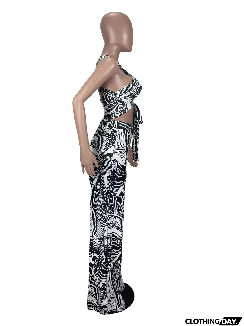 Fashion Tube Top Print Lace-Up Flared Pants Two-Piece Set