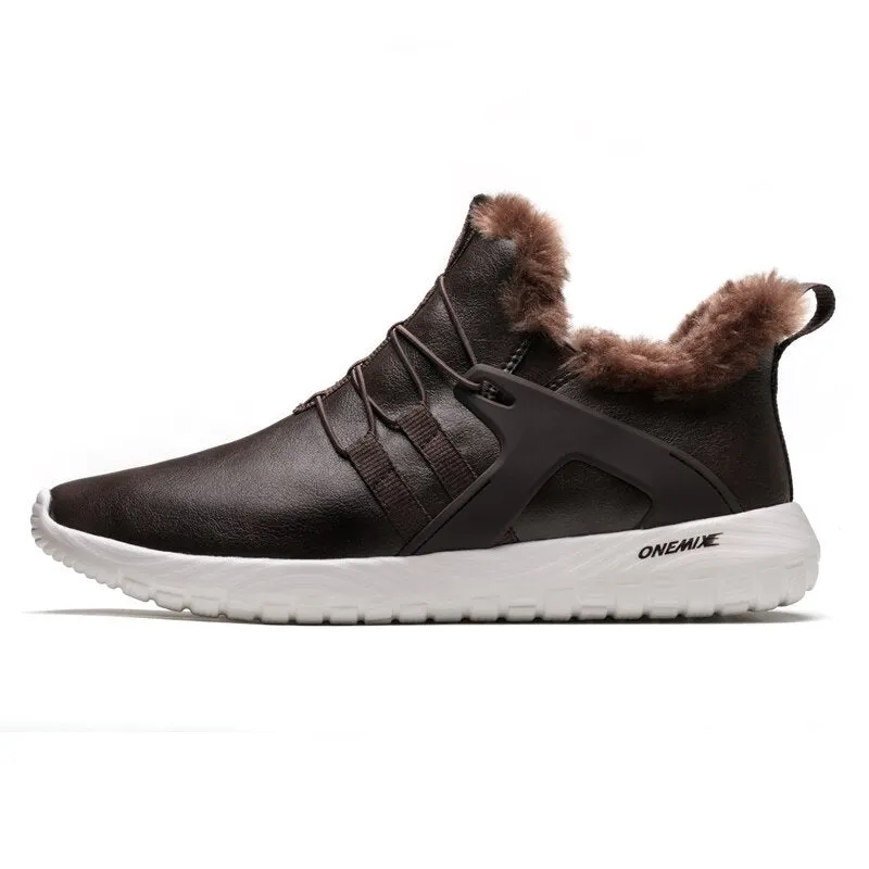 ONEMIX Winter Autumn Shoes For Men Ankle Boot Outdoor Jogging Sneaker Soft Waterproof Leather Warm Men Snow Boots Walking Shoes