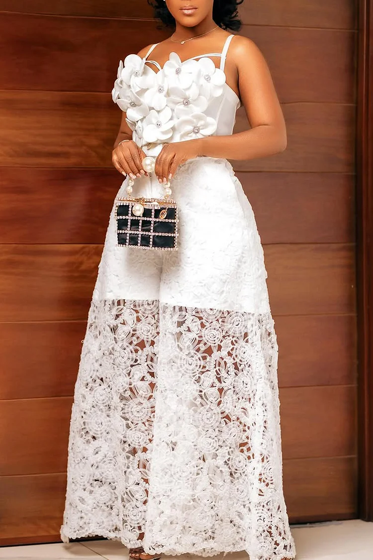 Sale white lace two piece pants set Outlet Black Friday