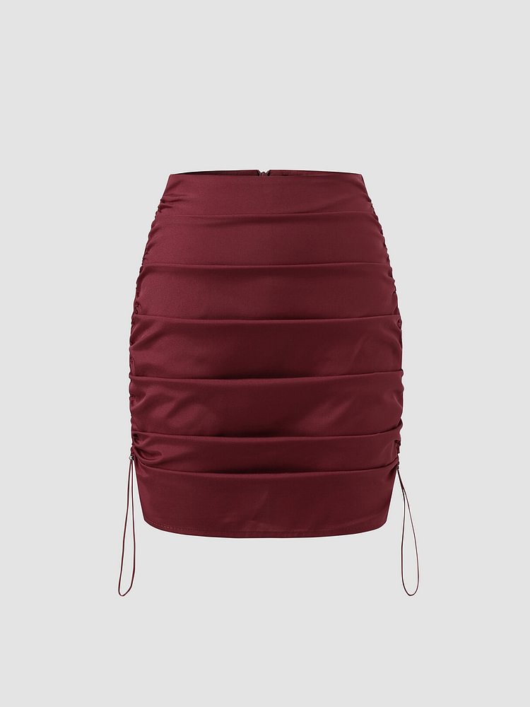 Ruched Drawstring Solid Invisible Zip Mini Skirt For Women - Shop Trendy Women's Fashion | TeeYours