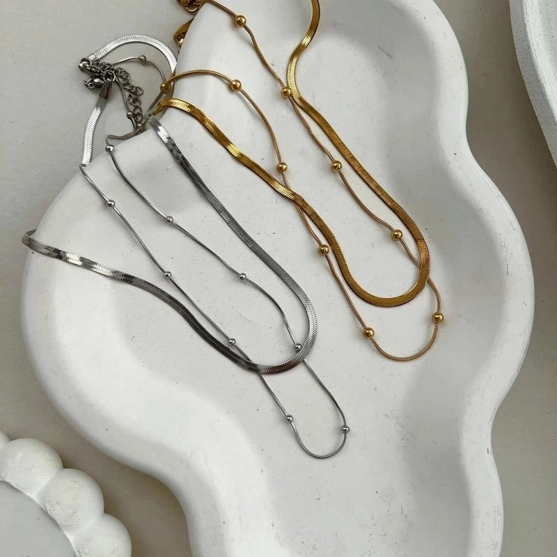 Basic Solid Color 304 Stainless Steel Double Layer Necklaces