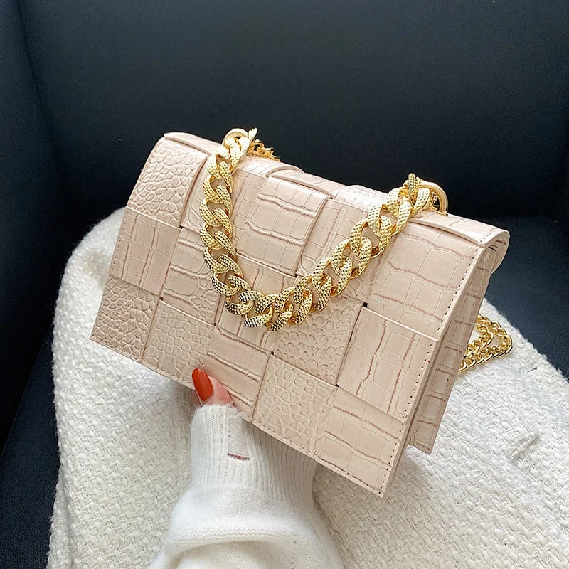 Crocodile Pattern Women flap Crossbody Bag 2022 Luxury Brand Lady Chain Shoulder Bag Weave PU Leathe ladies Handbag Totes Clutch