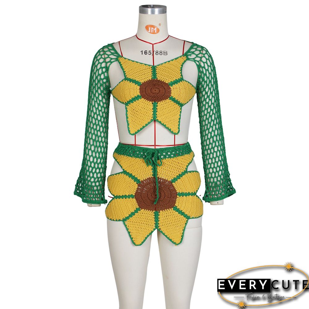 Hand-crochet Sunflowers Beachwear Cover Up 2 Piece Sets