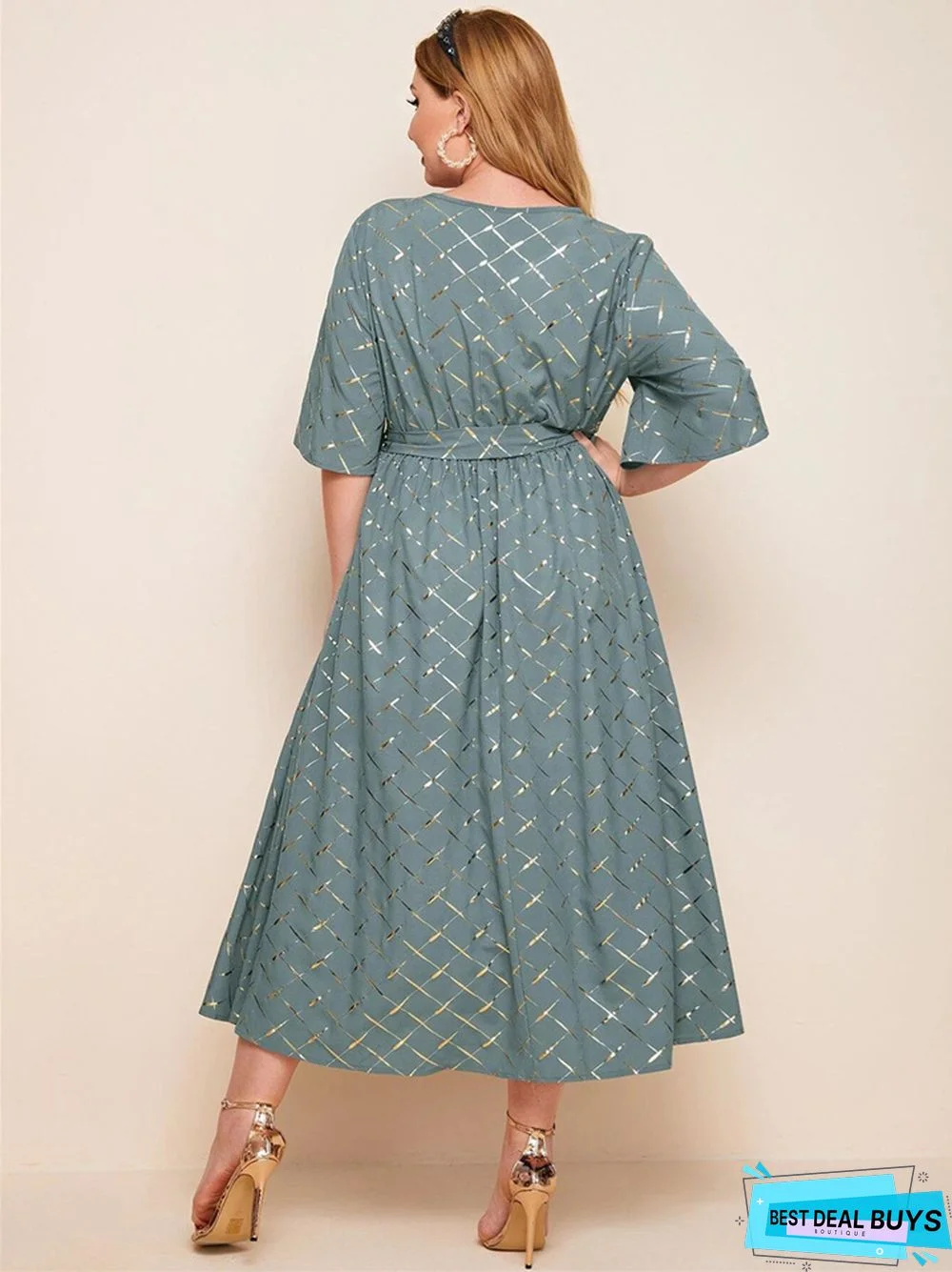 Large Women's Round Neck Robe Fashion Temperament Bronzing Print Dress