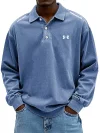 Men's Retro Washed Distressed Cotton Lapel Polo Shirt