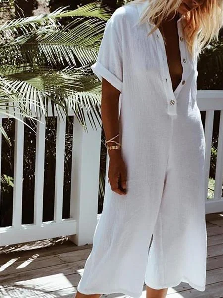 Casual Cotton Jumpsuit Button