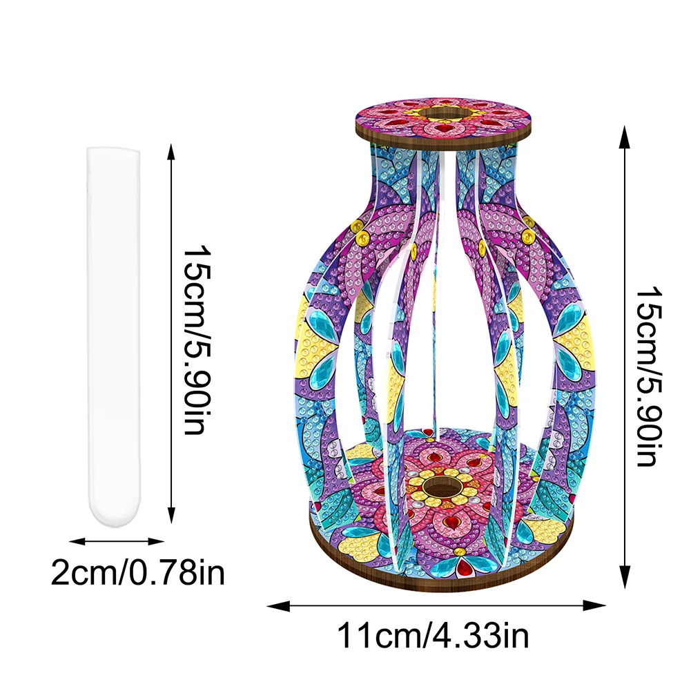 DIY Wood Mandala Diamond Painting Flower Vase Ornaments for Home Office Decor