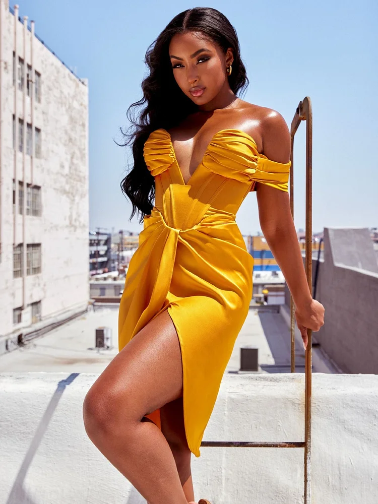 Promsstyle Promsstyle Tube top gold velvet solid color evening dress Prom Dress 2023