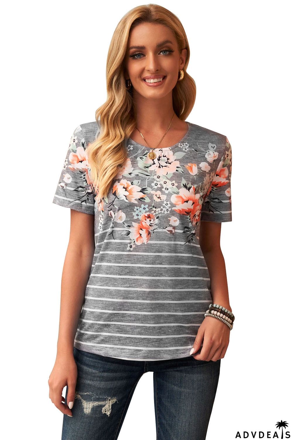 Spring Vibe Floral & Stripe Tee