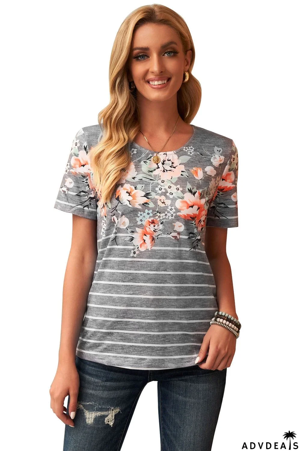 Spring Vibe Floral & Stripe Tee