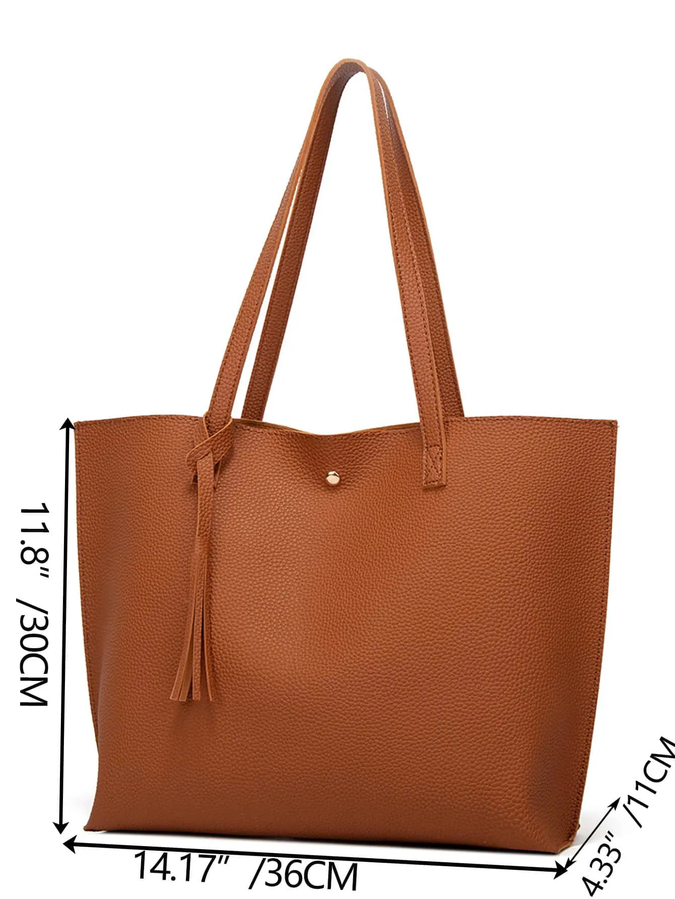 Pebble-embossed fringed shoulder tote bag