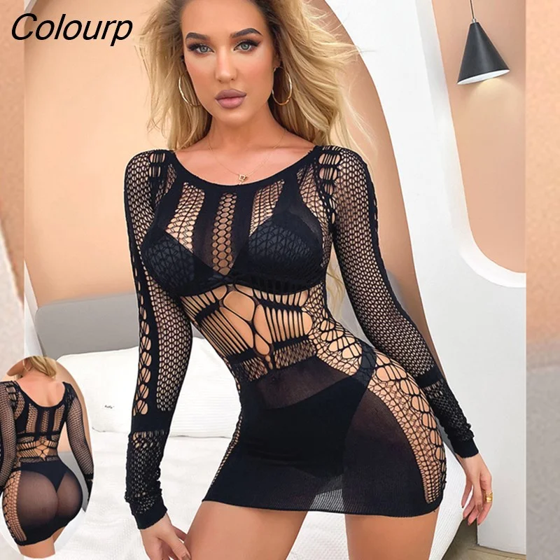 Colourp New Fishnet Striped Exotic Dresses Catsuit Adult Lingerie Sexy Mesh Bodystockings For Women Bandage Tights Nightdress