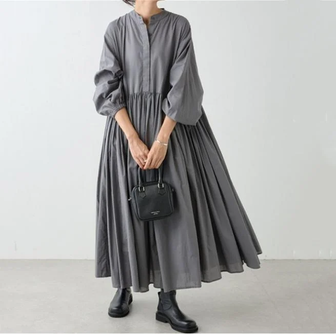 Casual Pleated Bat Sleeve Midi Dress