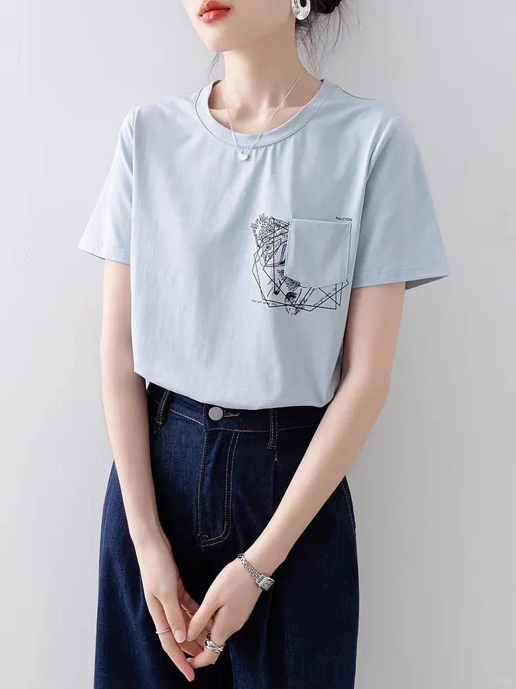 Light Blue Graphic Pocket Cotton Tee