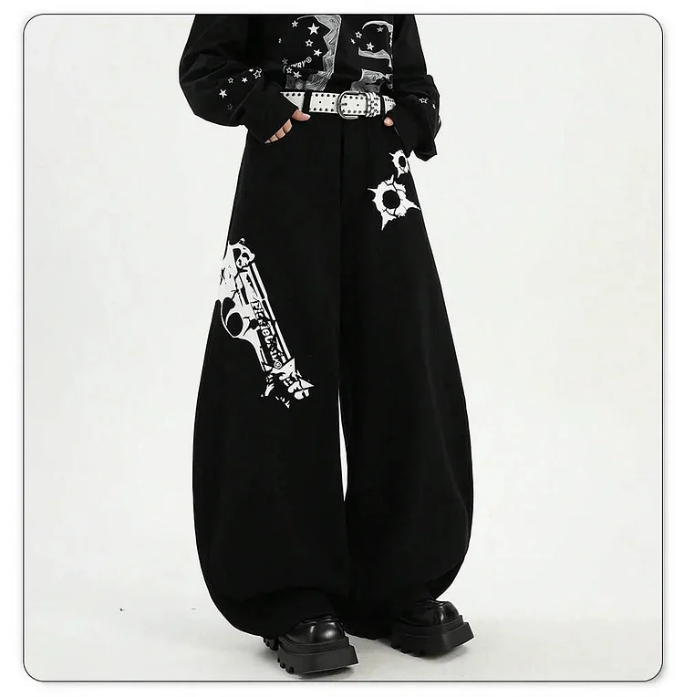 Pistol Print Wide Leg Pants