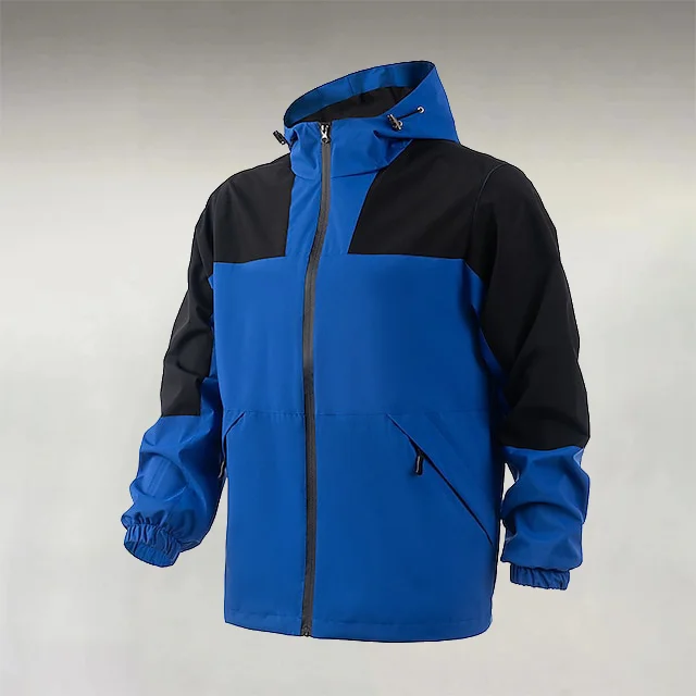 Men's Casual Outdoor Winter Waterproof Colorblock Zipper Hooded Hiking Jacket
