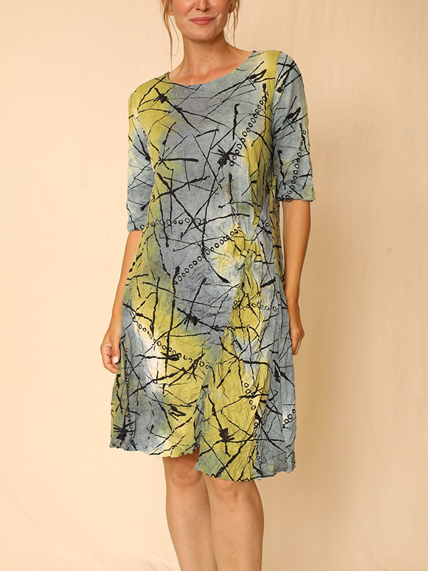 Loose Short Sleeve Asymmetric Slitted Hem Midi Dress