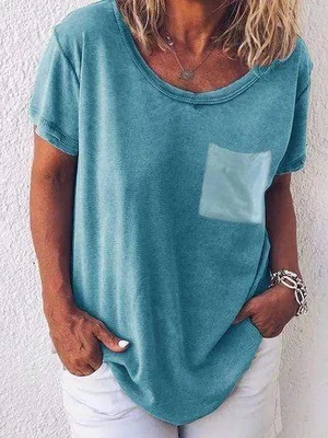 Casual Solid Color T-shirts With Pocket