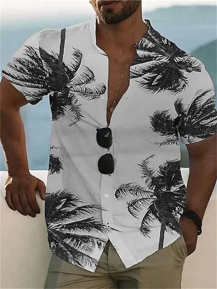 Men's Shirt Summer Hawaiian Shirt Graphic Shirt Aloha Shirt Scenery Stand Collar Light Pink Yellow Black / Purple Pink Sky Blue 3D Print Outdoor Casual Short Sleeve Button-Down Print Clothing Apparel-Cosfine
