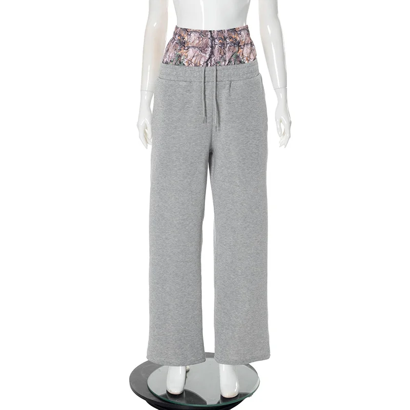 Uveng Uveng Street Fashion Print Double Belt With Sleeker Straight Trousers Sleis Trousers