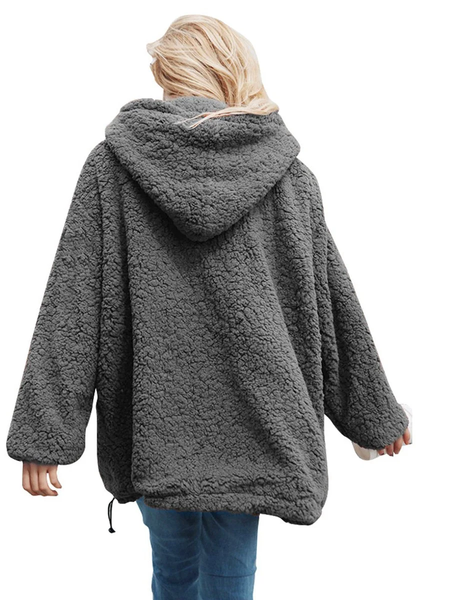 Casual Loose Hooded Zipper Sweatshirt