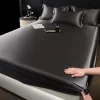 Simple solid color silk fitted sheet and pillowcase three-piece set