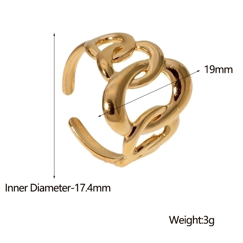 Minimalist Oval Solid Color 304 Stainless Steel 18K Gold Plated Hollow Out Open Ring