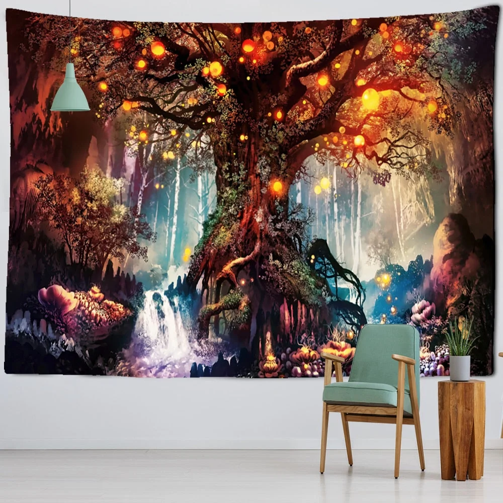 Lantern Tree Of Life Tapestry Wall Hanging Psychedelic Witchcraft Mystery Tapiz Hippie Good Luck Background Cloth Home Decor