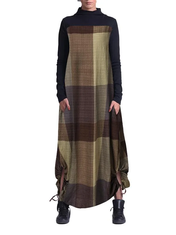 Plus Size Women's Retro Loose Cotton Set Head-to-Head Casual Long Sleeve Dresses-Mayoulove