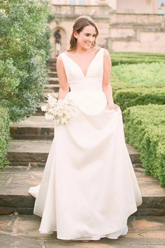 Daisda Satin Sleeveless Wedding V-Neck Dress