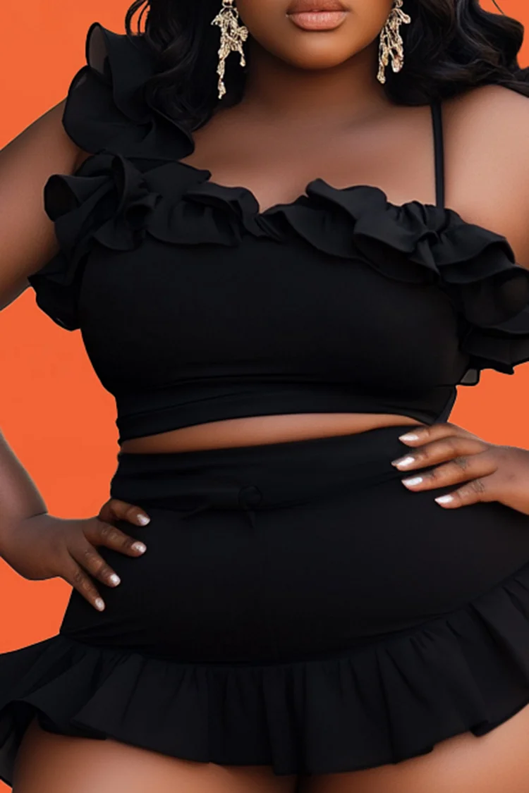u*s様 Acka frill design swim wear /Black ASOS DESIGN bandeau frill swimsuit in black | ASOS