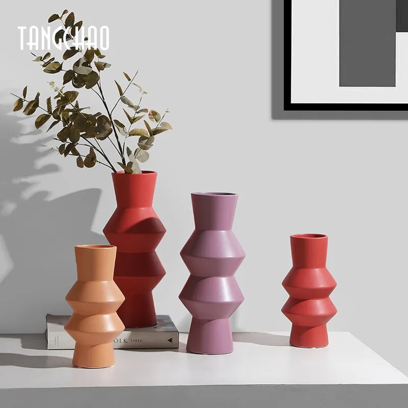 Nordic Ceramic Vase Morandi Color Flower Vases Flower Arrangement Home Decor Living Room TV Cabinet Home Decoration Accessories