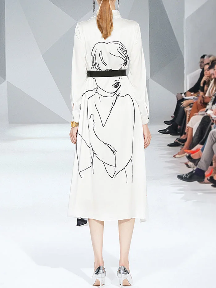 Shirt Print Lace-up Graffiti A-line Dress