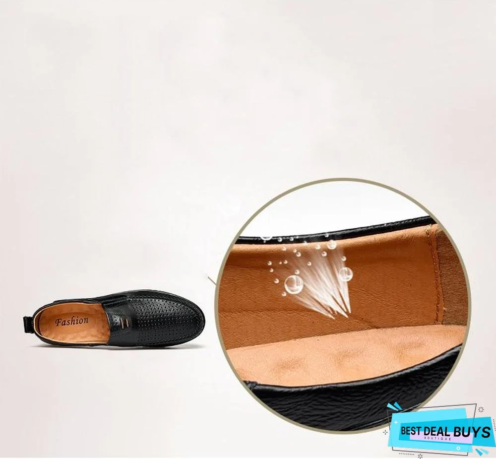 New Openwork Men Black Loafer Perforated Shoes Leather Flats Driving Shoes Business Men's Shoes